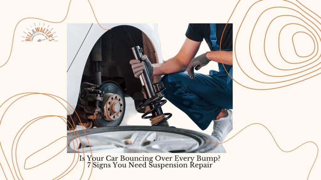 Mechanic performing suspension repair on car in Burnaby garage