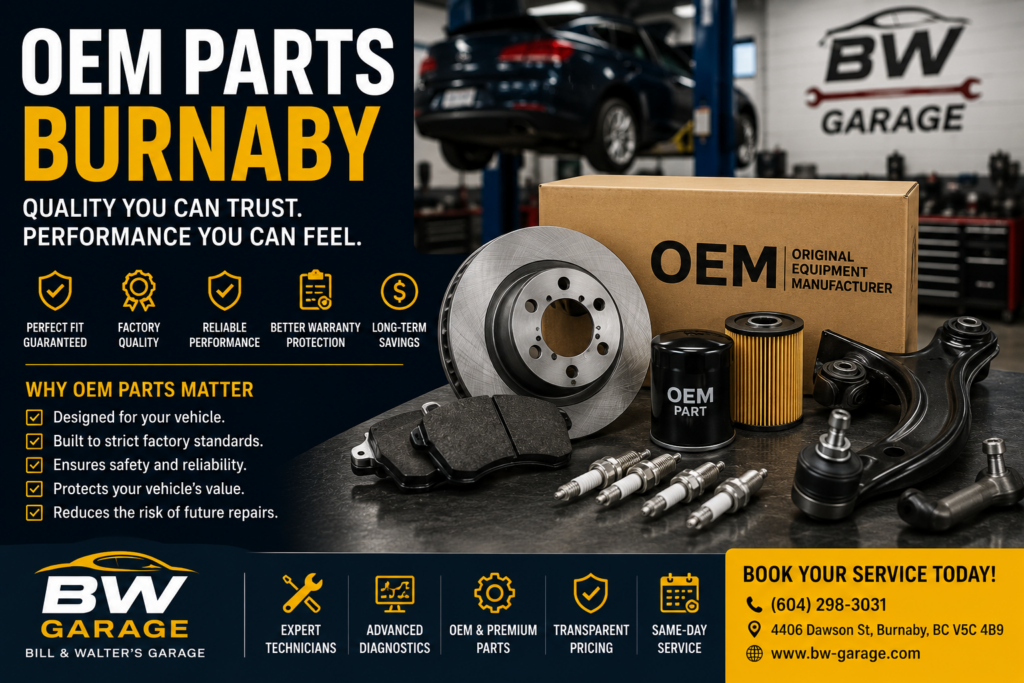 OEM parts for professional car repairs at Bill & Walter's Garage in Burnaby