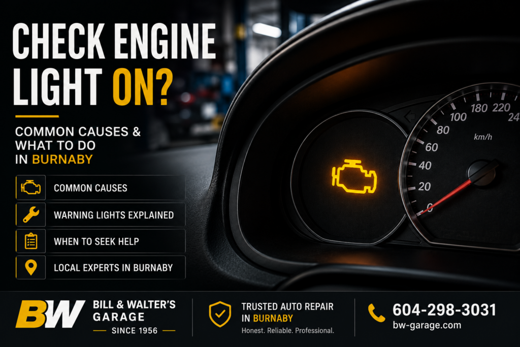 Check engine light diagnosis and auto repair service in Burnaby at Bill & Walter’s Garage