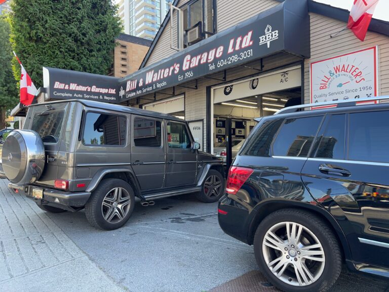 Mercedes-Benz vehicles outside Bill & Walter’s Garage on Dawson Street in Burnaby